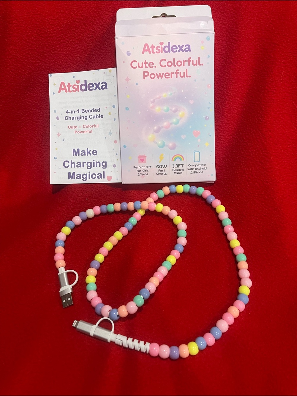 Pastel Beaded 4-in-1 Charging Cable - Multicolor